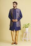 Buy_Arihant Rai Sinha_Blue Art Banarasi Silk Floral Print Bandhgala Set_at_Aza_Fashions