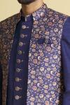 Shop_Arihant Rai Sinha_Blue Art Banarasi Silk Floral Print Bandhgala Set_Online_at_Aza_Fashions