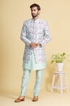 Buy_Arihant Rai Sinha_Green Art Banarasi Silk Printed Floral Bandhgala Set_at_Aza_Fashions