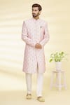 Buy_Arihant Rai Sinha_Pink Art Banarasi Silk Printed Floral Sherwani Set_at_Aza_Fashions