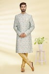 Buy_Arihant Rai Sinha_Green Art Banarasi Silk Printed Floral Sherwani Set_at_Aza_Fashions