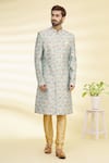 Buy_Arihant Rai Sinha_Green Art Banarasi Silk Printed Floral Sherwani Set_Online_at_Aza_Fashions