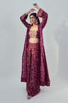 Shop_Drishti & Zahabia_Purple Dupion Silk Floral Square Neck Jacket Pant Set _at_Aza_Fashions