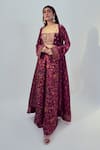 Buy_Drishti & Zahabia_Purple Dupion Silk Floral Square Neck Jacket Pant Set _at_Aza_Fashions