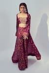 Drishti & Zahabia_Purple Dupion Silk Floral Square Neck Jacket Pant Set _Online_at_Aza_Fashions