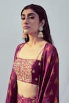 Buy_Drishti & Zahabia_Purple Dupion Silk Floral Square Neck Jacket Pant Set _Online_at_Aza_Fashions