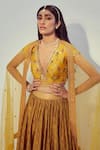 Drishti & Zahabia_Yellow Dupion Silk And Net Floral & Sequin Work V Neck Lehenga Set _at_Aza_Fashions