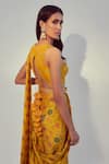 Shop_Drishti & Zahabia_Yellow Dupion Silk Floral Round Pre-draped Saree With Blouse_at_Aza_Fashions