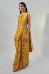 Drishti & Zahabia_Yellow Dupion Silk Floral Round Pre-draped Saree With Blouse_Online_at_Aza_Fashions