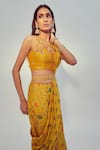 Buy_Drishti & Zahabia_Yellow Dupion Silk Floral Round Pre-draped Saree With Blouse_Online_at_Aza_Fashions