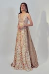 Buy_Drishti & Zahabia_White Dupion Silk Floral V Neck Gown_at_Aza_Fashions