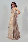 Shop_Drishti & Zahabia_White Dupion Silk Floral V Neck Gown_at_Aza_Fashions