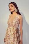 Shop_Drishti & Zahabia_White Dupion Silk Floral V Neck Gown_Online_at_Aza_Fashions