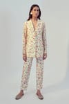 Buy_Drishti & Zahabia_White Dupion Silk Floral Lapel Collar Jacket Pant Set _at_Aza_Fashions