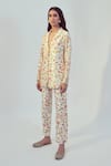 Drishti & Zahabia_White Dupion Silk Floral Lapel Collar Jacket Pant Set _Online_at_Aza_Fashions