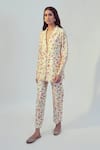 Buy_Drishti & Zahabia_White Dupion Silk Floral Lapel Collar Jacket Pant Set _Online_at_Aza_Fashions