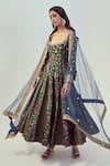 Buy_Drishti & Zahabia_Blue Dupion Silk Floral Scoop Neck Anarkali Set _at_Aza_Fashions