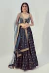 Buy_Drishti & Zahabia_Blue Dupion Silk And Net Floral Scoop Neck Lehenga Set _at_Aza_Fashions