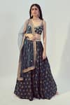 Drishti & Zahabia_Blue Dupion Silk And Net Floral Scoop Neck Lehenga Set _Online_at_Aza_Fashions