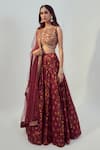 Buy_Drishti & Zahabia_Maroon Dupion Silk And Net Floral Round Lehenga Set_at_Aza_Fashions