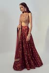 Drishti & Zahabia_Maroon Dupion Silk And Net Floral Round Lehenga Set_Online_at_Aza_Fashions