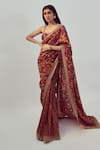 Buy_Drishti & Zahabia_Maroon Dupion Silk Floral Square Neck Saree With Blouse For Women_at_Aza_Fashions