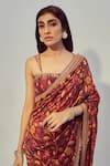 Buy_Drishti & Zahabia_Maroon Dupion Silk Floral Square Neck Saree With Blouse For Women_Online_at_Aza_Fashions