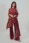 Buy_Drishti & Zahabia_Maroon Dupion Silk Floral High Kurta And Pant Set _at_Aza_Fashions