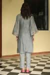 Shop_Begum_Grey Kurta Chanderi Embroidered Floral Motifs Round Kira And Pant Set  _at_Aza_Fashions