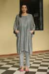 Shop_Begum_Grey Kurta Chanderi Embroidered Floral Motifs Round Kira And Pant Set  _Online_at_Aza_Fashions