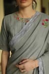 Begum_Grey Saree Handloom Kota Embroidered Floral Alaia With Blouse  _at_Aza_Fashions