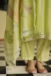 Begum_Green Kurta And Dupatta Chanderi Applique Floral Motifs V Neck Fiza Work Set _at_Aza_Fashions