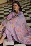 Begum_Purple Kurta And Dupatta Chanderi Applique Floral Motifs V Neck Fiza Work Set _Online_at_Aza_Fashions