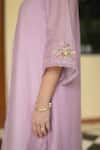 Shop_Begum_Purple Kurta And Dupatta Chanderi Applique Floral Motifs V Neck Fiza Work Set _Online_at_Aza_Fashions