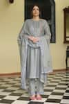 Buy_Begum_Grey Kurta Chanderi Applique Floral Iris Thread Embroidered Set  _at_Aza_Fashions