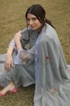 Begum_Grey Kurta Chanderi Applique Floral Iris Thread Embroidered Set  _Online_at_Aza_Fashions