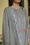 Buy_Begum_Grey Kurta Chanderi Applique Floral Iris Thread Embroidered Set  _Online_at_Aza_Fashions