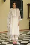 Buy_Begum_White Kurta Chanderi Applique Floral Motifs Round Neck Iris Embroidered Set _at_Aza_Fashions