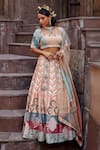 Buy_Shweta Aggarwal_Peach Georgette And Chinon Chiffon, Pure Raw Silk Embroidered Bridal Lehenga Set _at_Aza_Fashions