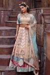 Shweta Aggarwal_Peach Georgette And Chinon Chiffon, Pure Raw Silk Embroidered Bridal Lehenga Set _Online_at_Aza_Fashions