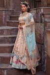 Buy_Shweta Aggarwal_Peach Georgette And Chinon Chiffon, Pure Raw Silk Embroidered Bridal Lehenga Set _Online_at_Aza_Fashions