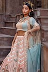 Shop_Shweta Aggarwal_Peach Georgette And Chinon Chiffon, Pure Raw Silk Embroidered Bridal Lehenga Set _Online_at_Aza_Fashions