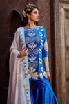Shop_Shweta Aggarwal_Blue Crepe And Georgette, Raw Silk Zardozi Embroidered Kurta Sharara Set _Online_at_Aza_Fashions
