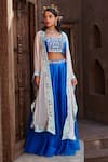 Buy_Shweta Aggarwal_Blue Georgette And Organza Zardozi & Beads Round Embroidered Cape Sharara Set _at_Aza_Fashions