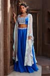 Shweta Aggarwal_Blue Georgette And Organza Zardozi & Beads Round Embroidered Cape Sharara Set _Online_at_Aza_Fashions