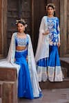 Buy_Shweta Aggarwal_Blue Georgette And Organza Zardozi & Beads Round Embroidered Cape Sharara Set _Online_at_Aza_Fashions