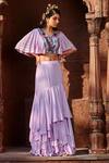 Buy_Shweta Aggarwal_Purple Natural Crepe And Self Georgette Sequin & Embroidered Crop Top & Skirt Set _at_Aza_Fashions