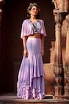 Shweta Aggarwal_Purple Natural Crepe And Self Georgette Sequin & Embroidered Crop Top & Skirt Set _Online_at_Aza_Fashions