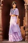 Buy_Shweta Aggarwal_Purple Natural Crepe And Self Georgette Sequin & Embroidered Crop Top & Skirt Set _Online_at_Aza_Fashions