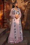 Buy_Shweta Aggarwal_Pink Upada Silk Embroidery Thread Sweetheart Neck Cape And Lehenga Set _at_Aza_Fashions